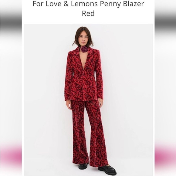 For Love and Lemons Penny Red Floral Velvet Blazer - Picture 3 of 9